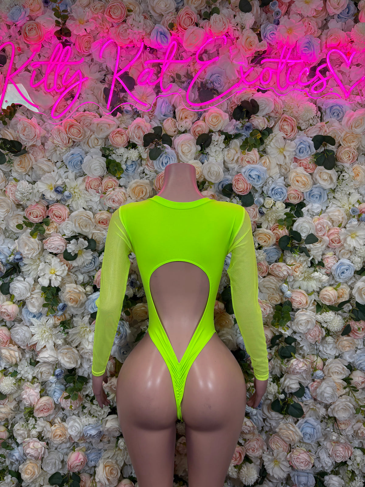Neon Green Bottlegirl Bodysuit, Long Sleeve Rave Outfit, Festival Clubwear