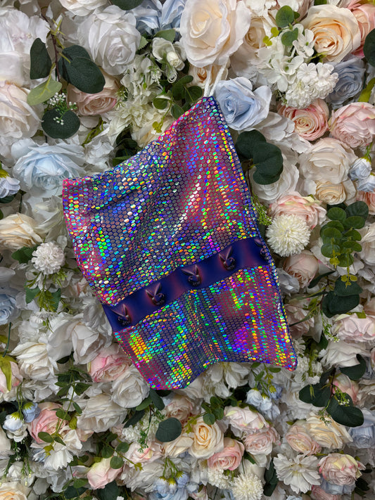 Iridescent hologram money pouch with black flap and press-stud closure