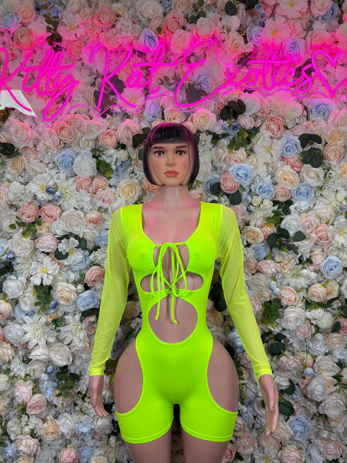Neon Green Bottlegirl Bodysuit, Long Sleeve Rave Outfit, Festival Clubwear