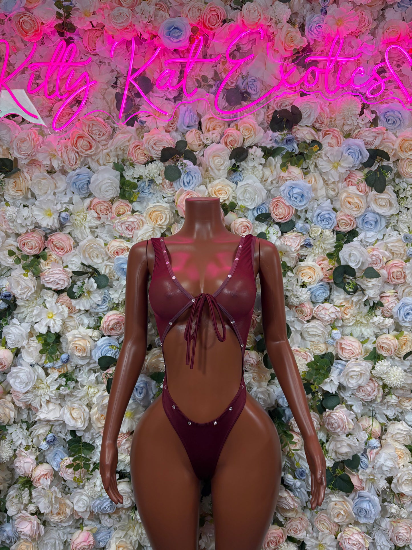 Burgundy Bodysuit Rave Festival Outfit - Exotic Dancewear