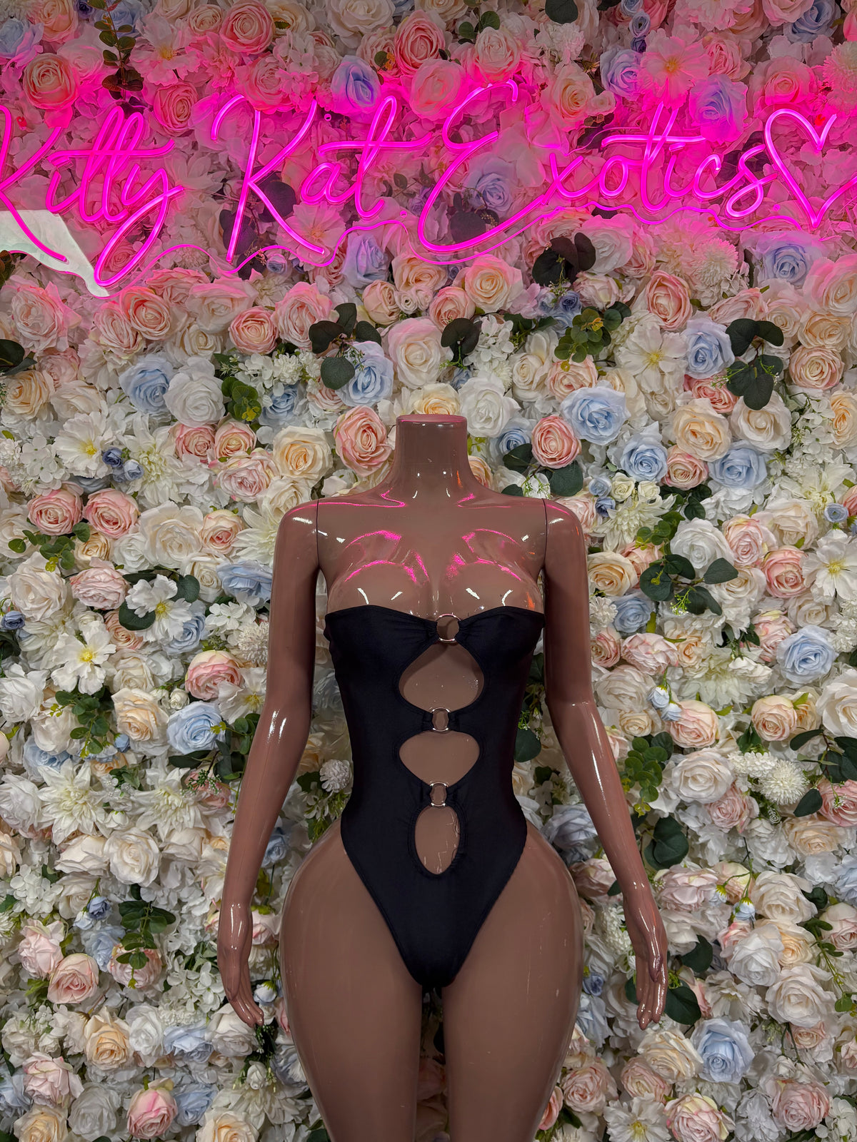 Black One Piece Bodysuit, Cutout Ring Detail Rave Outfit