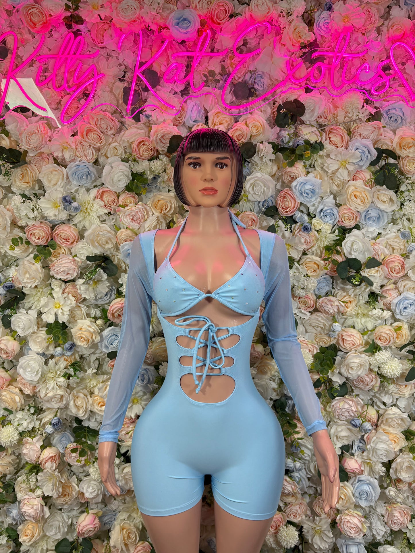 Bottlegirl One-Piece Bodysuit Baby Blue  - Custom Design | Exotic Dancewear for Performers, Raves, & Nights Out