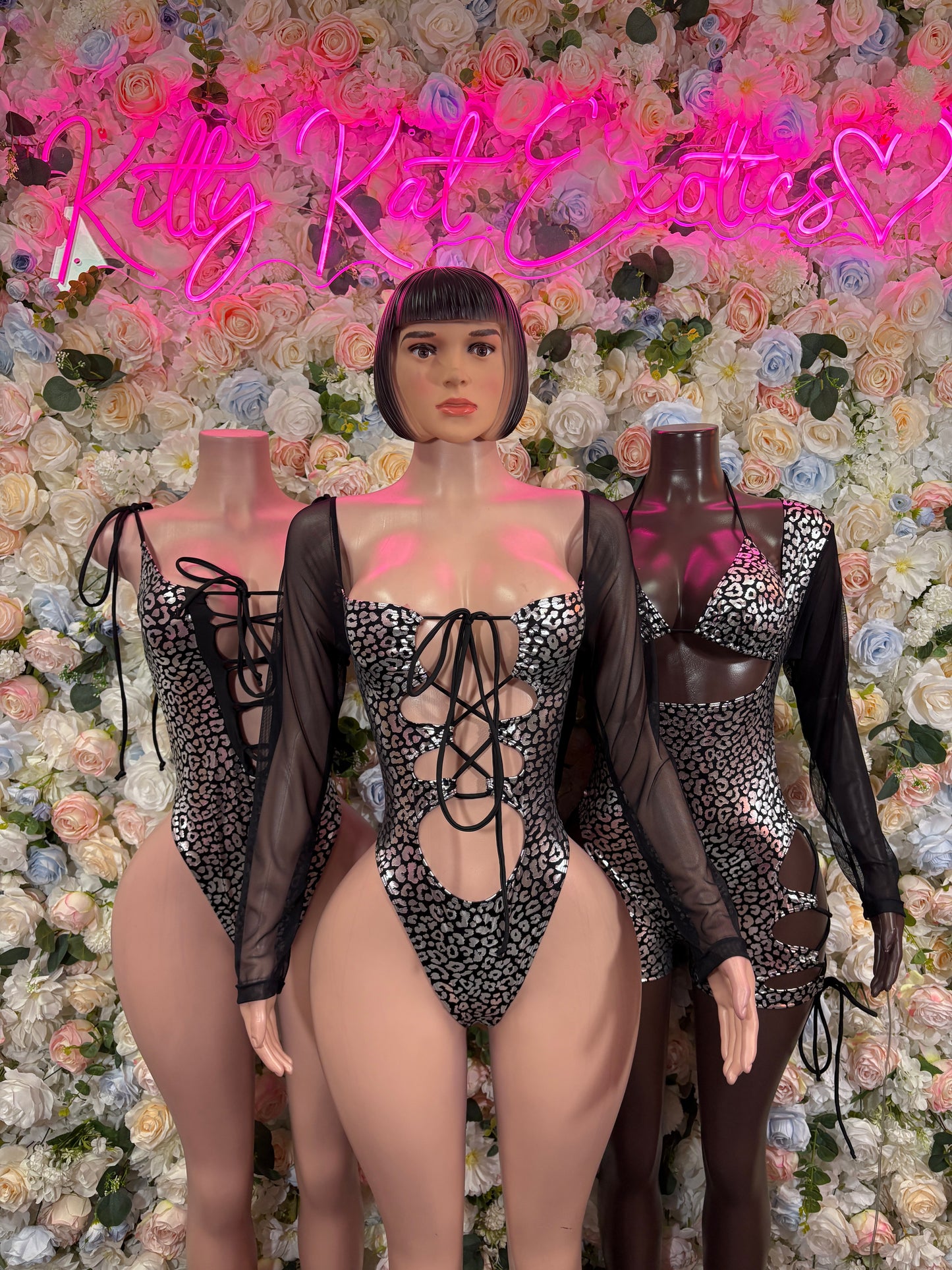 Black Cheetah Hologram Bottlegirl Bodysuit - Women’s Exotic Dancewear, Bartender Costume & Rave Clubwear