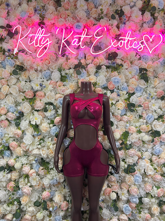 Burgundy lace-up dance bodysuit with sheer sleeves and cutout back