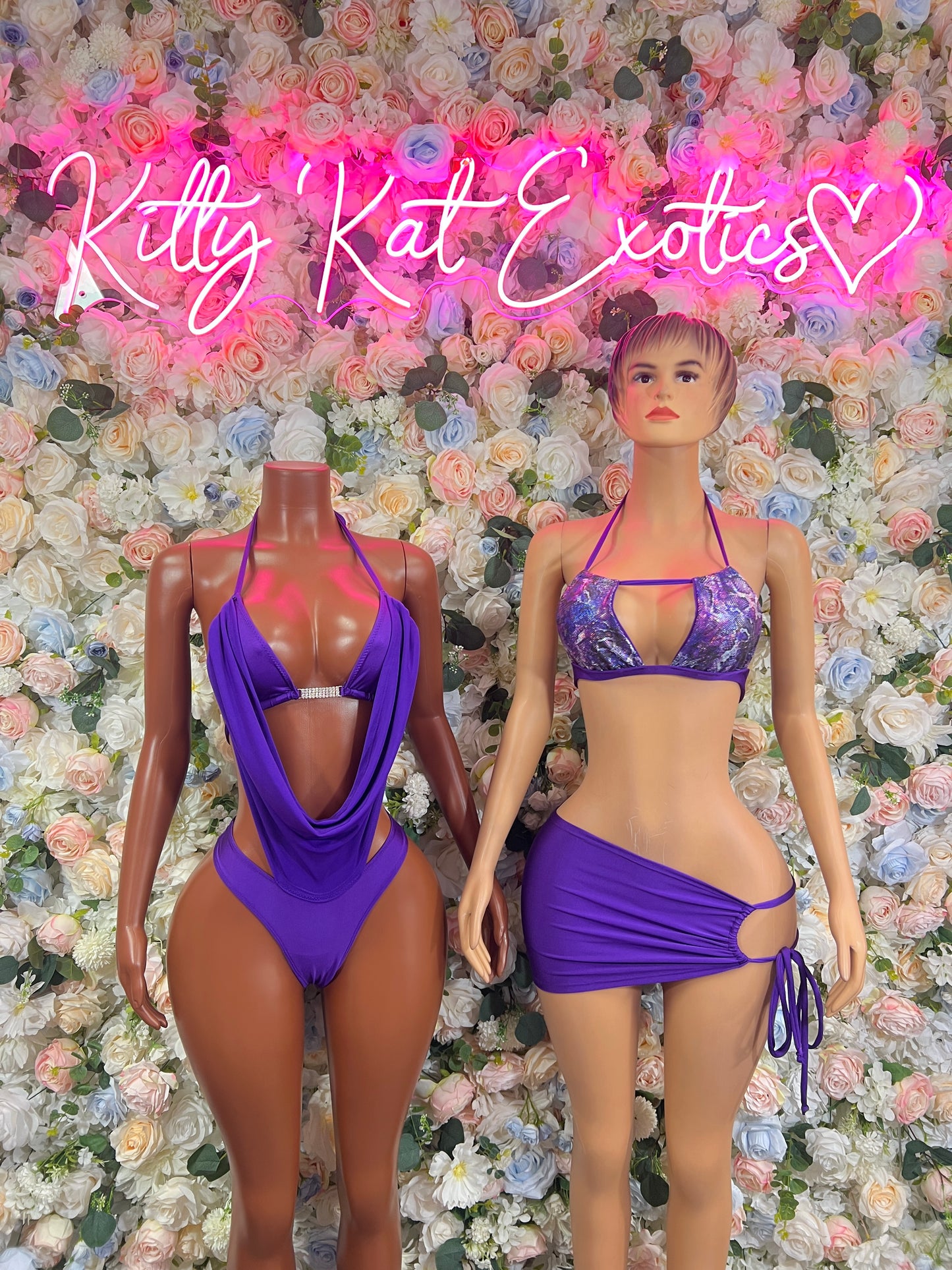 Purple two-piece festival set: halter bra top and matching tie-side bottom