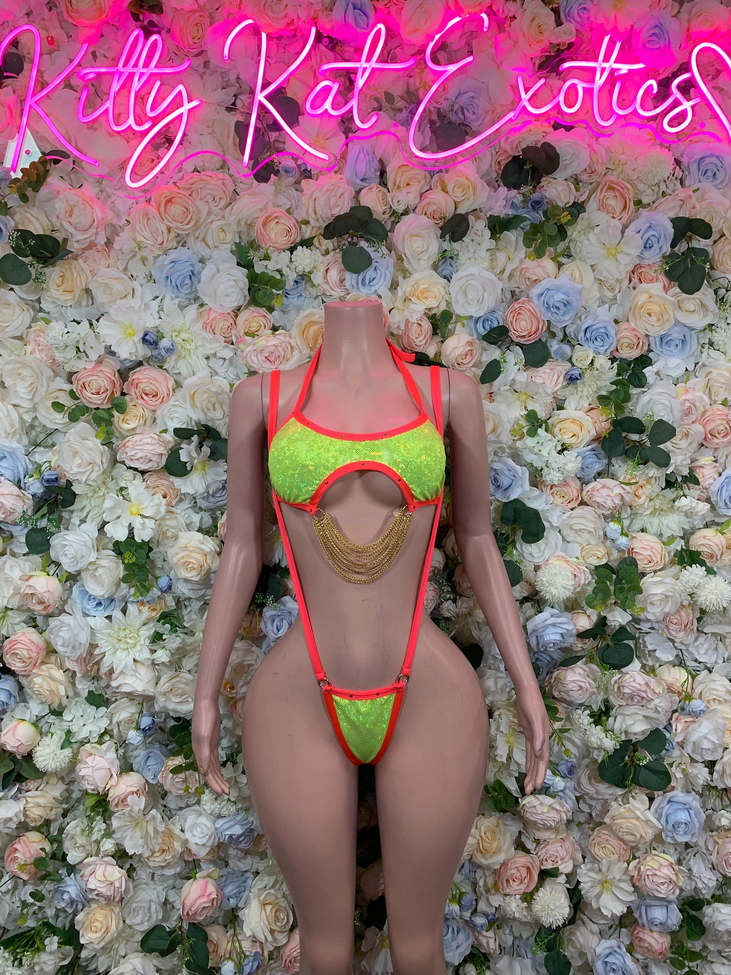 Neon Bikini Slingshot Piece Outfit, Rave Festival Wear
