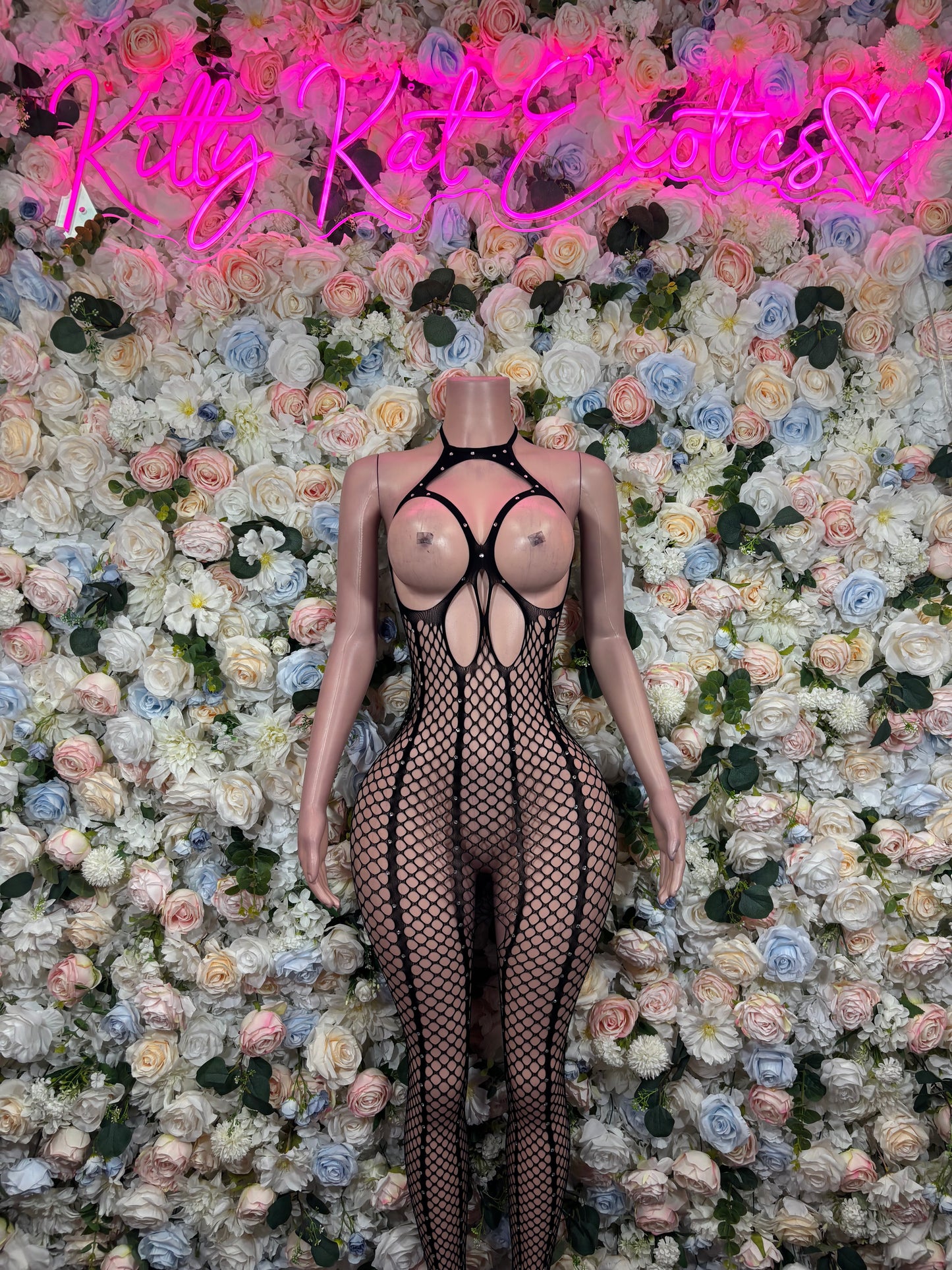 Black Rhinestone Fishnet Bodysuit, Sheer Mesh One Piece, Sparkly Rave Festival Outfit Clubwear