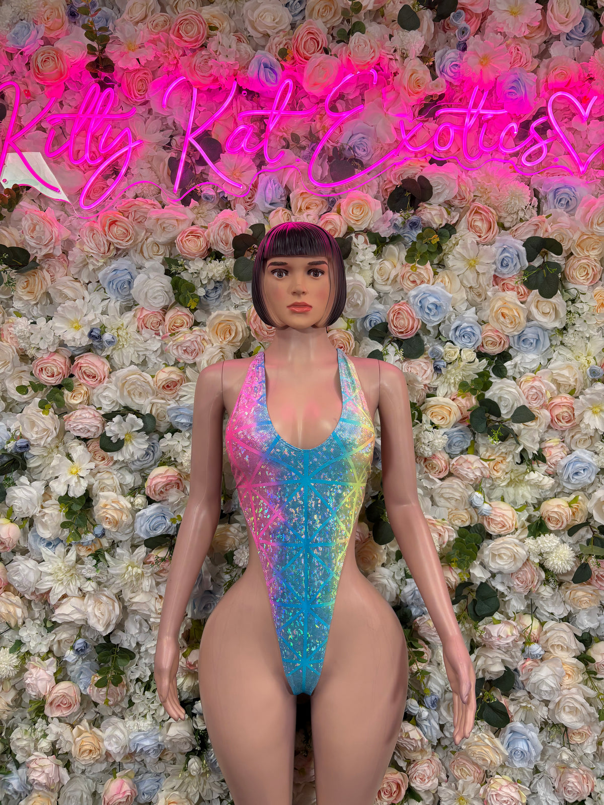 Rainbow Holographic Bodysuit Rave Outfit, Festival One Piece, Dancewear, Colorful Clubwear