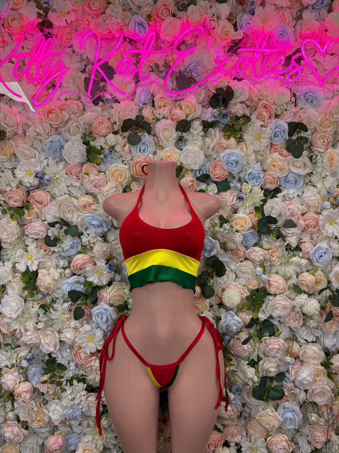 Ghana Flag Crop Two -  Piece Bikini Bodysuit  Festive Two Piece Swimsuit Outfit for Party, Parade, or Beach Festival Wear