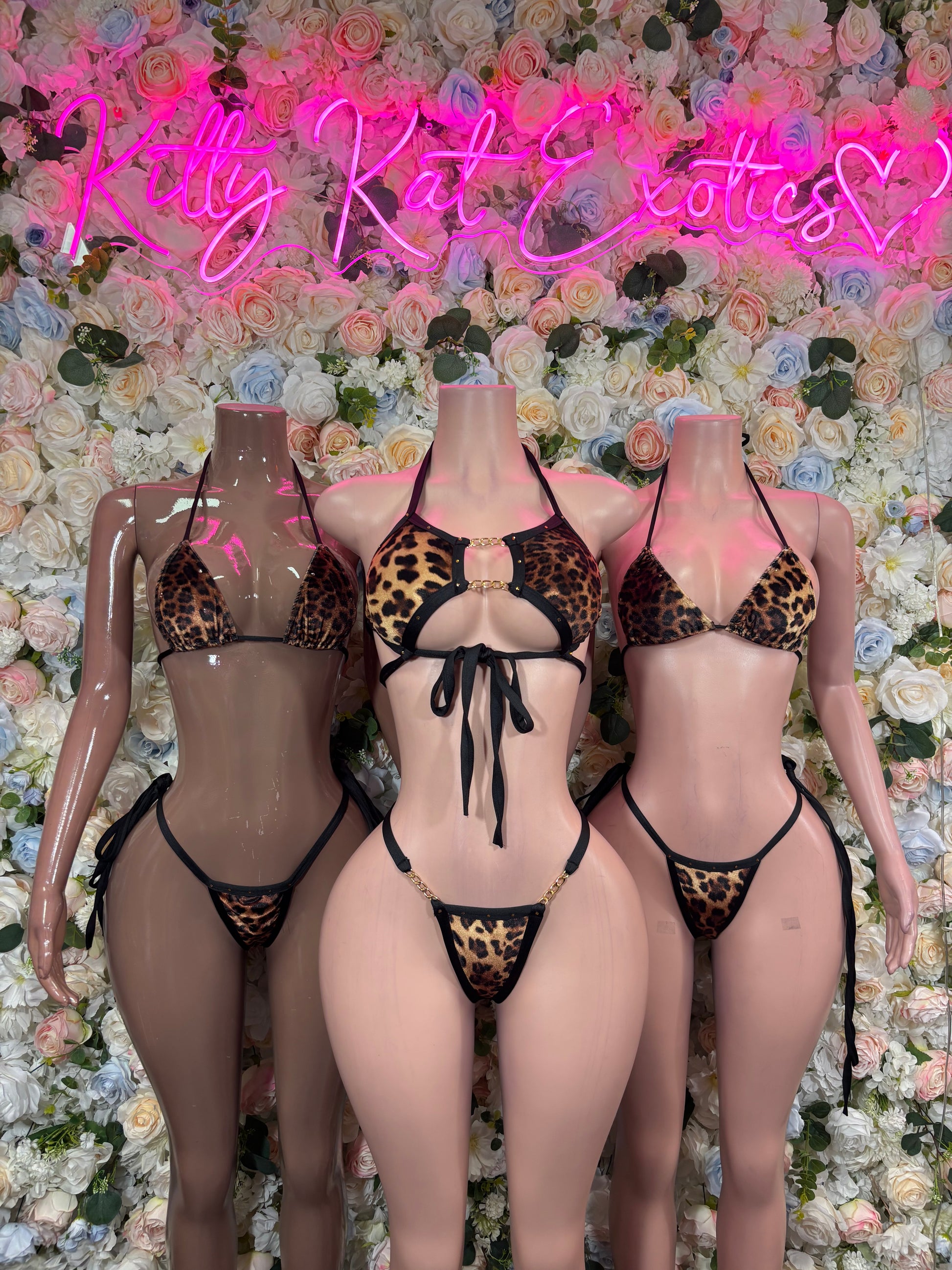 Cheetah-print two-piece rave set with triangle bikini top and tie-side bottom