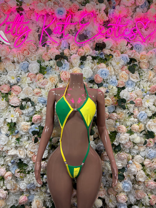Brazilian Flag Slingshot One-Piece Swimsuit Exotic Dancewear