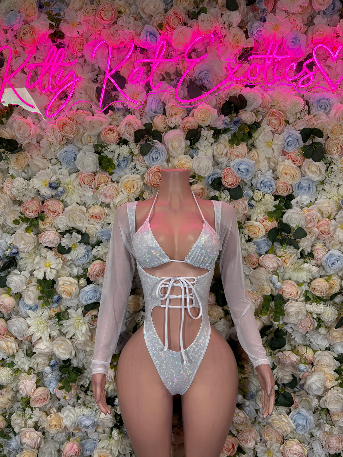 Bottlegirl Bodysuit Silver Crushed Metallic Bodysuit - Hologram Design | Exotic Dancewear for Performers, Raves