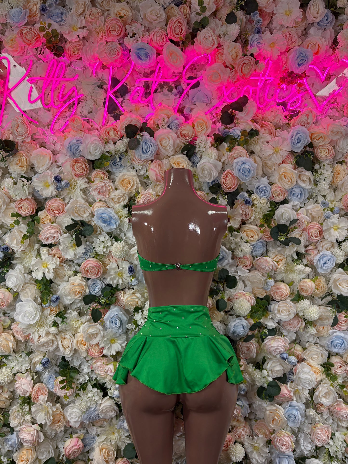 Rave Outfit Green  Two Piece Skirt Set  Bottlegirl Bartender Cheetah Print Bottlegirl Coachella Clubwear