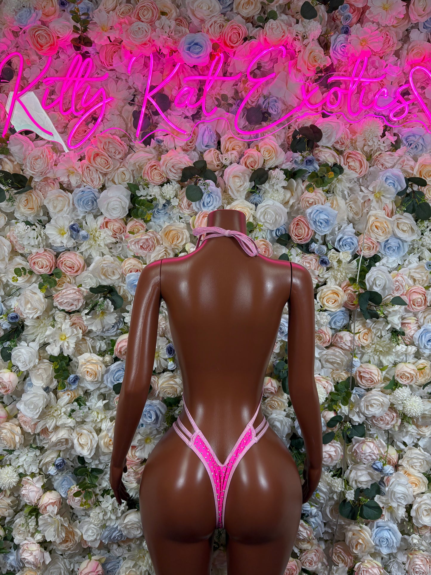 Exotic Dancewear Pink Rhinestone One Piece set – Rave outfit, rave wear costume, pole dance lingerie, festival bikini