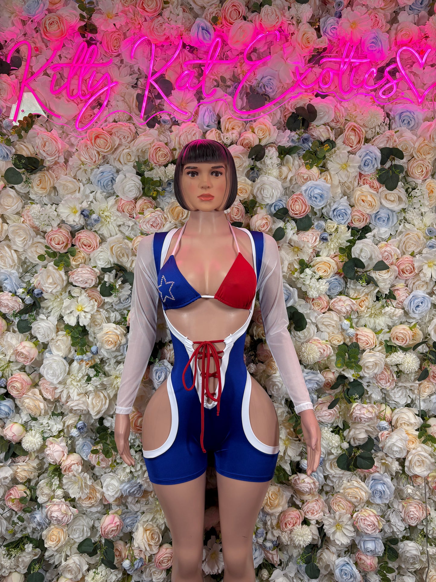 Bottlegirl USA Flag Bodysuit - United States Bartender One Piece Costume Rave Festival Exotic Dancewear
