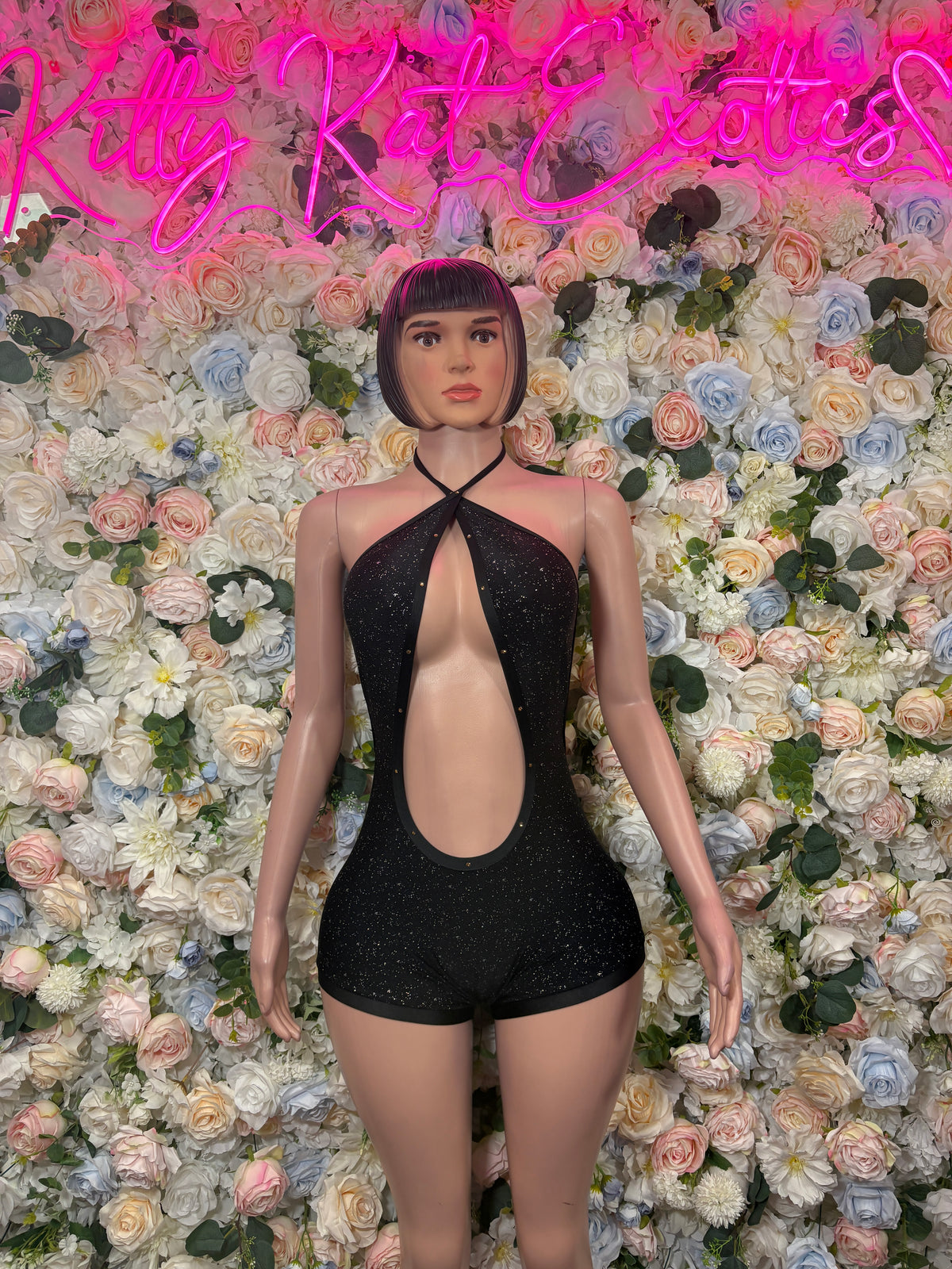 Black Bottlegirl Bodysuit Bartender One Piece Outfit Clubwear VIP Bottle Service Uniform Sexy Romper