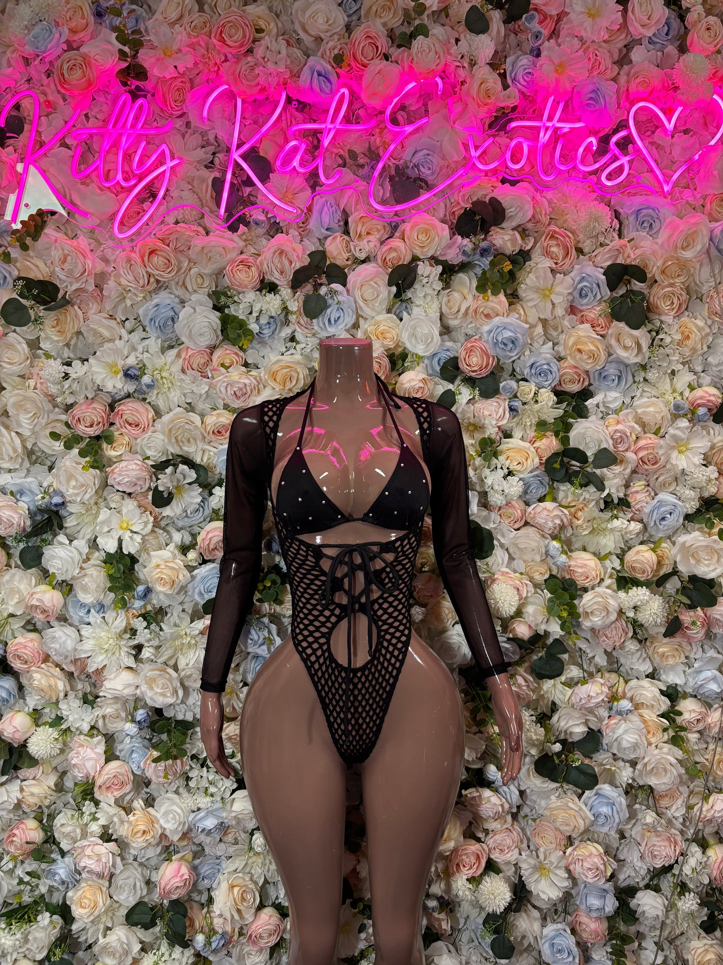 Black Fishnet Bottlegirl Bodysuit - Women’s Exotic Dancewear, Bartender Costume & Rave Clubwear