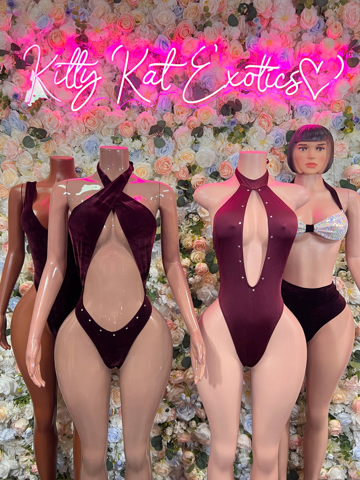 Velvet Burgundy Bartender Outfit: One-Piece Bottlegirl Set