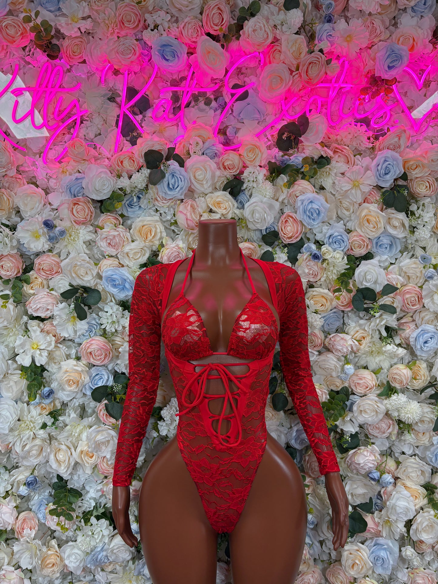 Bottlegirl Outfit Red Lace Bodysuit - One Piece Festival Outfit, EDM Dancewear, Party Clubwear