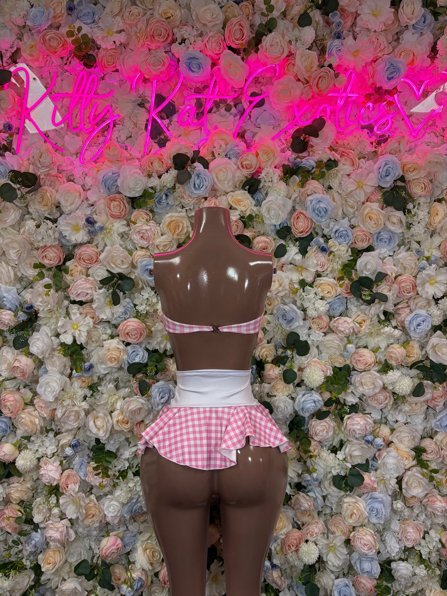 Exotic Dancewear Two Piece Pink White Schoolgirl Skirt Set Festival Wear Exotic Dancewear