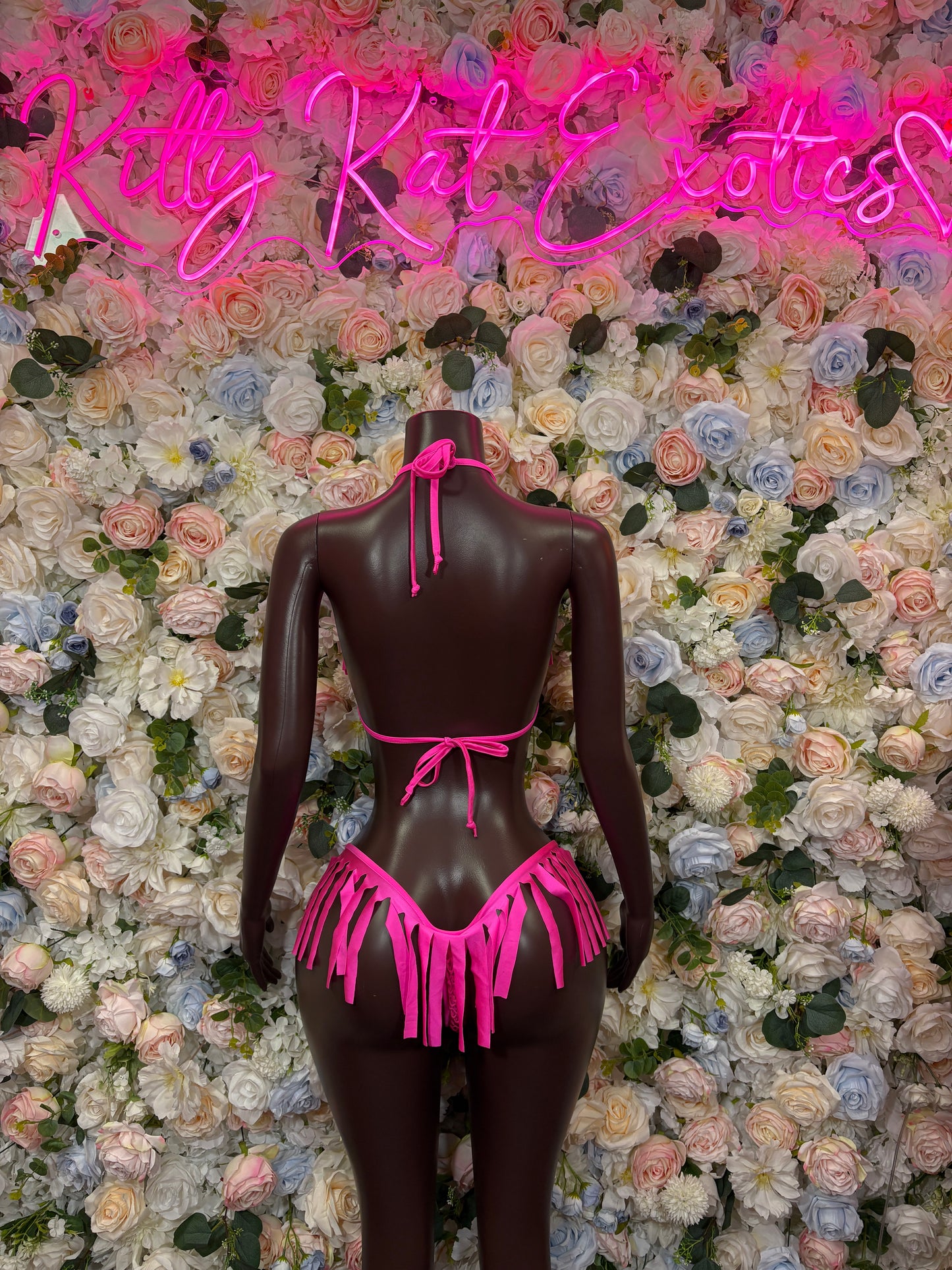 Pink Two Piece Fringe Set Exotic Dancewear Rave Festival Outfit