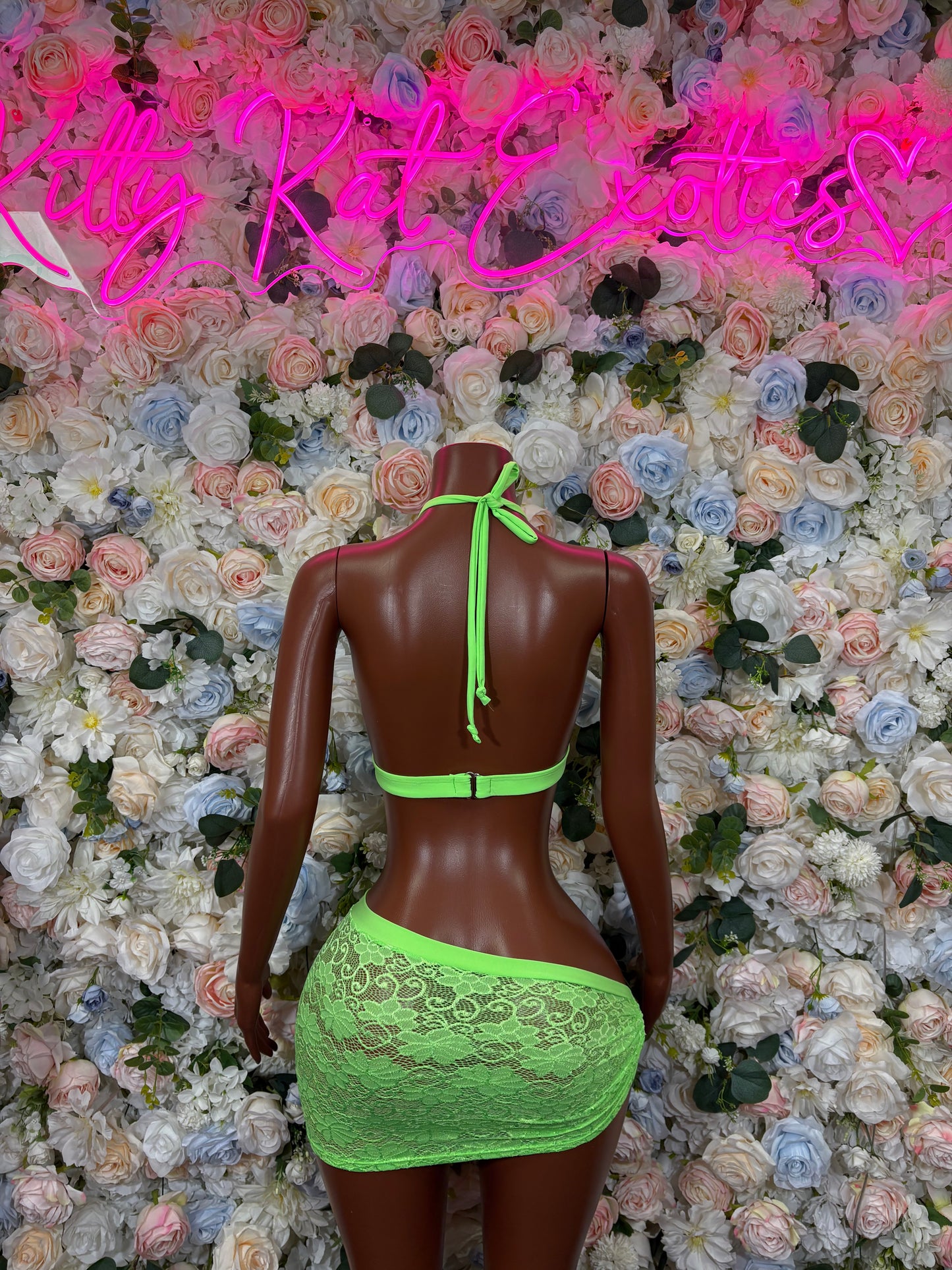Neon Green Mesh Skirt  - Two Piece Exotic Dancewear Rave Festival Outfit