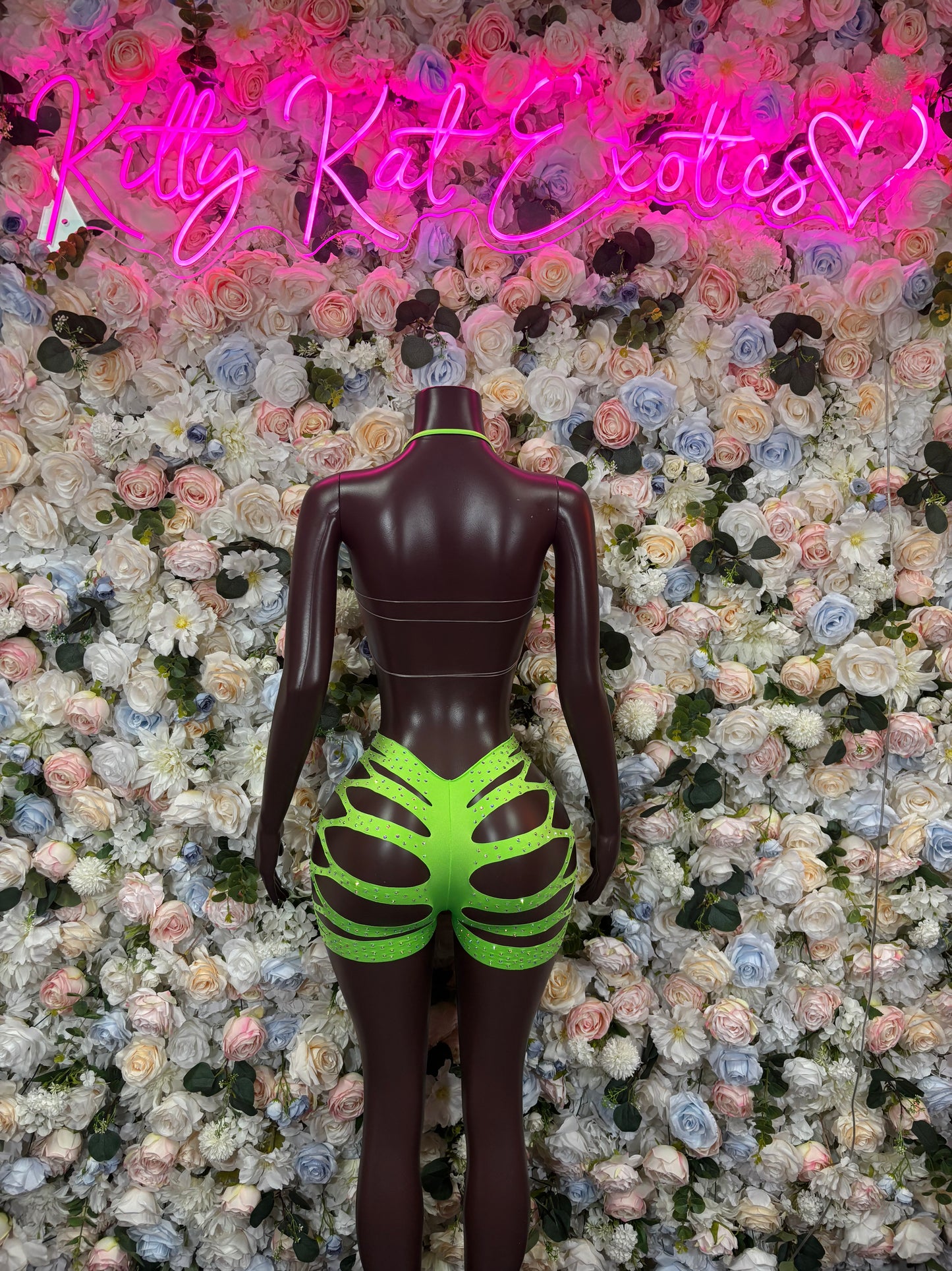 Neon Green Two Piece -  Rhinestone Festival Outfit,  Dancewear