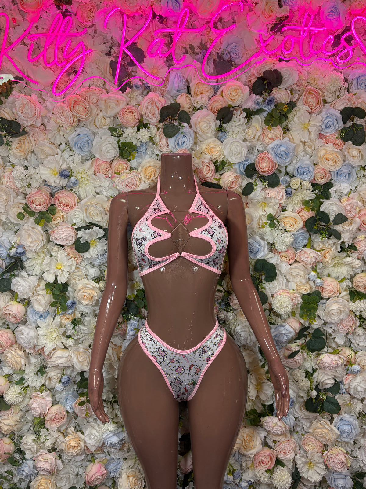 Pink Rhinestone Two Piece Bikini- Festival Dancewear