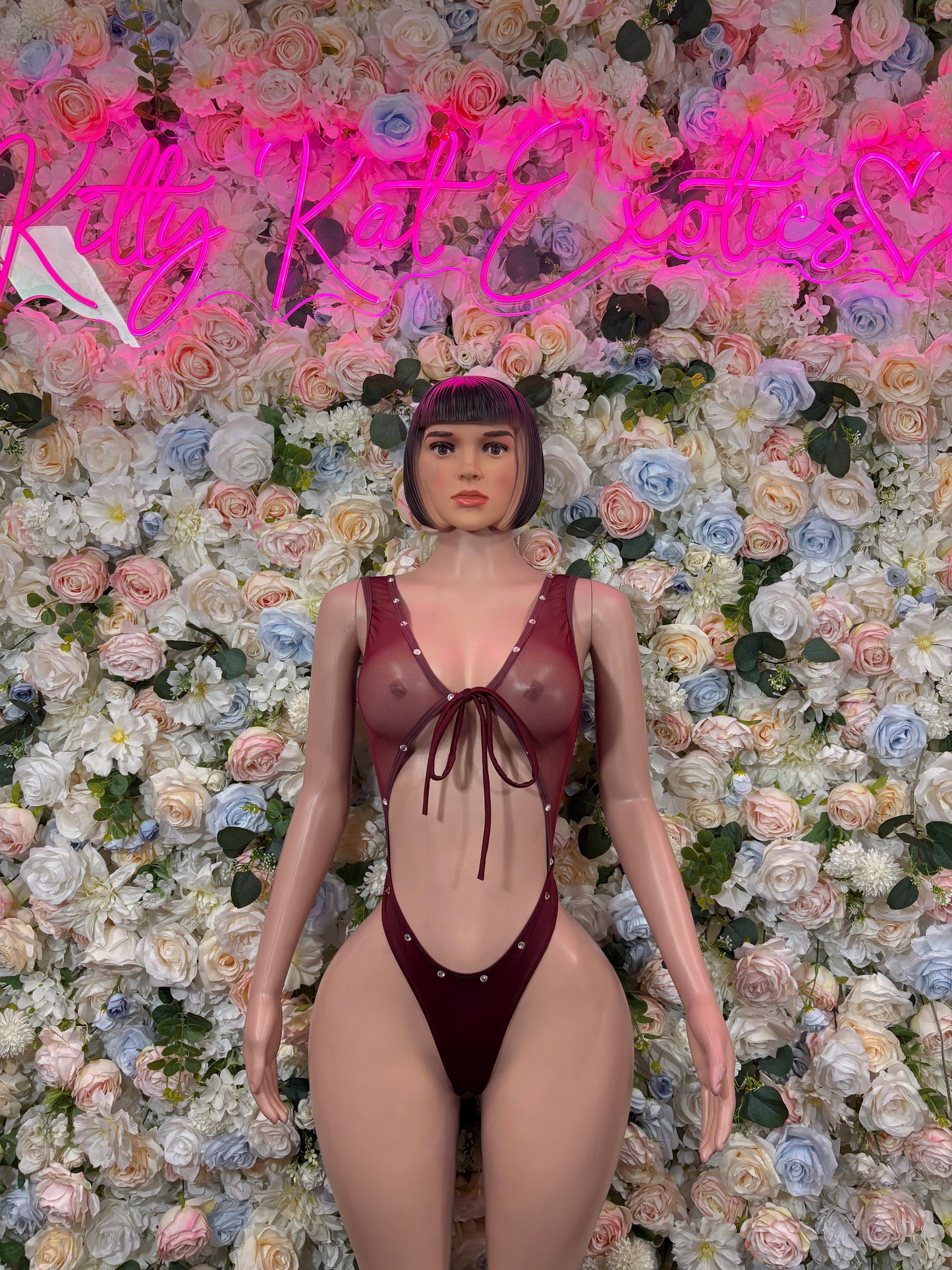 Burgundy Bodysuit Women’s Rave Festival Outfit - Exotic Dancewear
