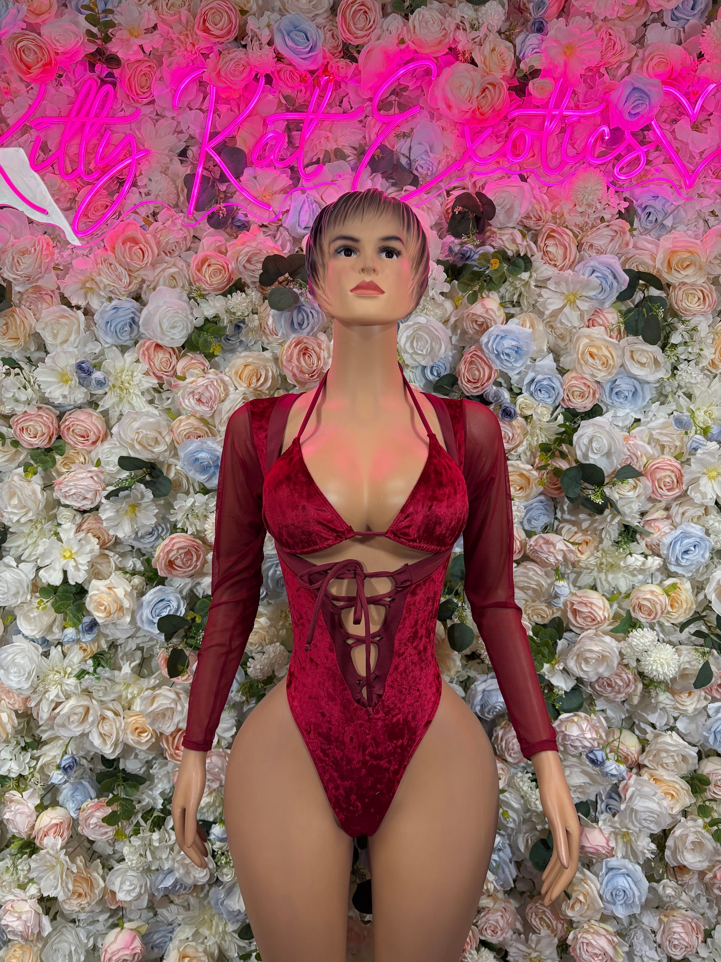 Bartender Bottlegirl Bodysuit Red Velvet  - Bartender Luxury Design | Exotic Dancewear Festival Outfit Rave