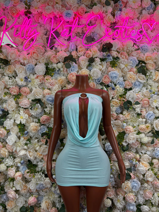 Turquoise Dress One Piece  - Bartender Bottlegirl Outfit Exotic Dancewear Festival Outfit Rave