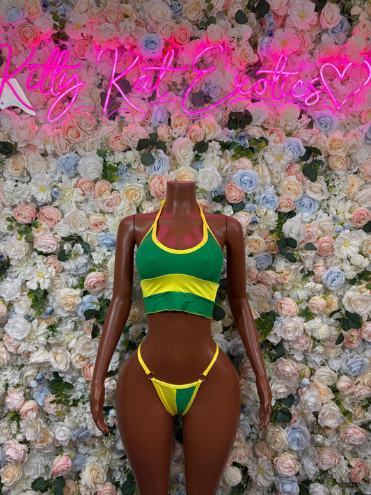 Brazilian Flag Bikini Two-Piece Crop Top Swimsuit Festival Dancewear