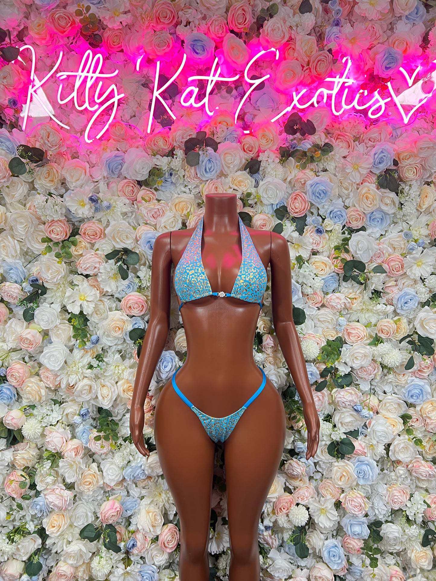 Festival Bikini Aqua Cheetah Two Piece Outfit, Bartender Uniform, Rave Festival Wear, Exotic Dancewear, Clubwear Costume, Waitress Set