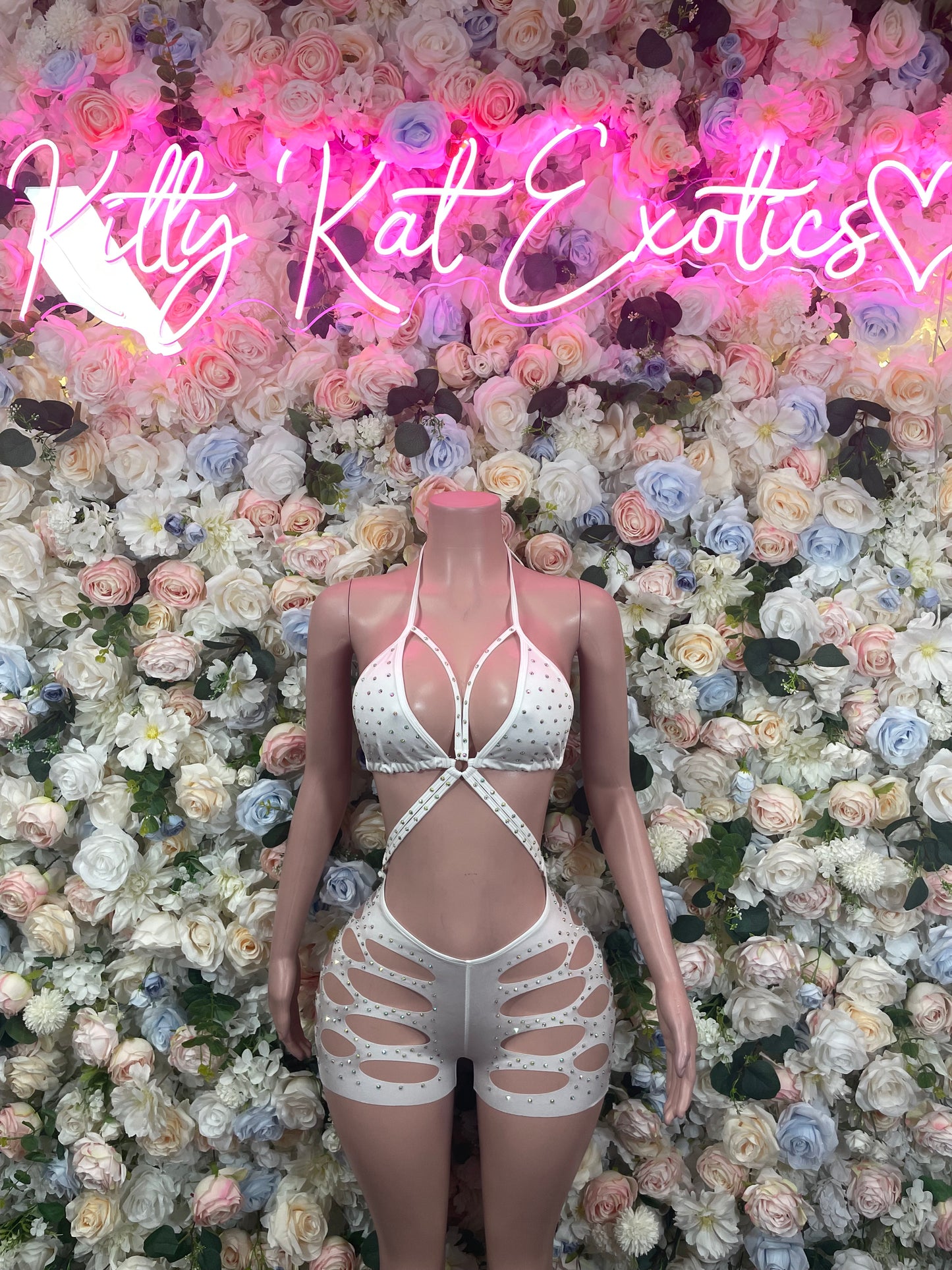 White Rhinestone Bodysuit Exotic Dancewear