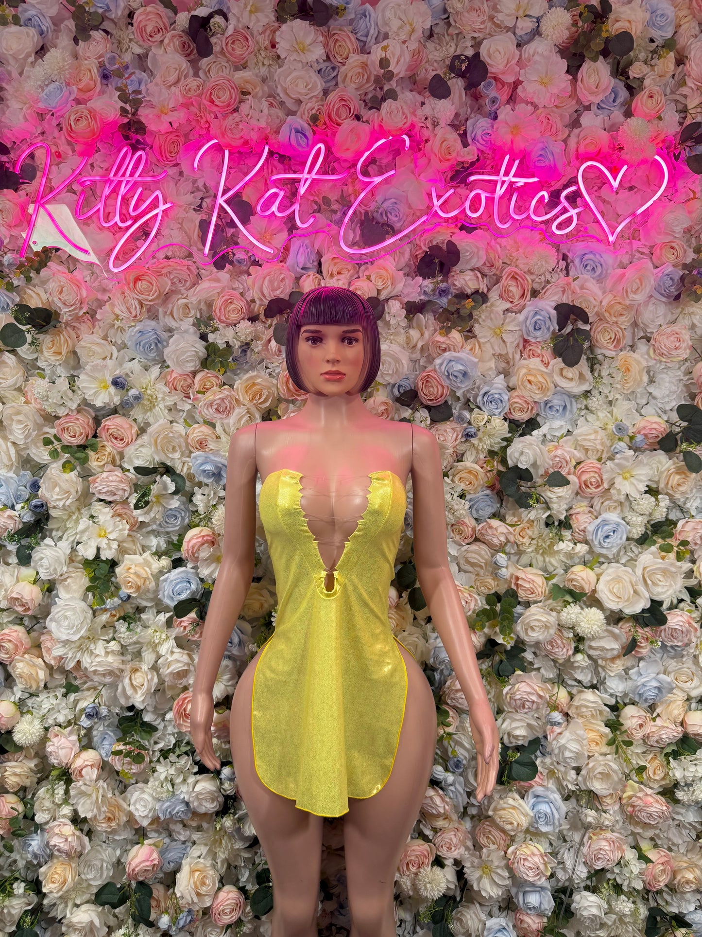 Yellow Metallic  Dress Ravewear - Sexy Clubwear Outfit for Women, Festival Party Dress, Date Night Clubbing Bodysuit Style