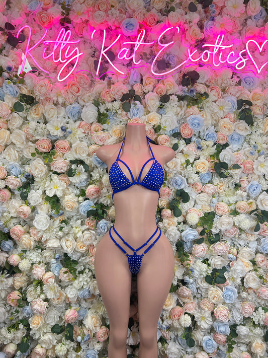 Blue Rhinestone Bikini Set Festival Ravewear