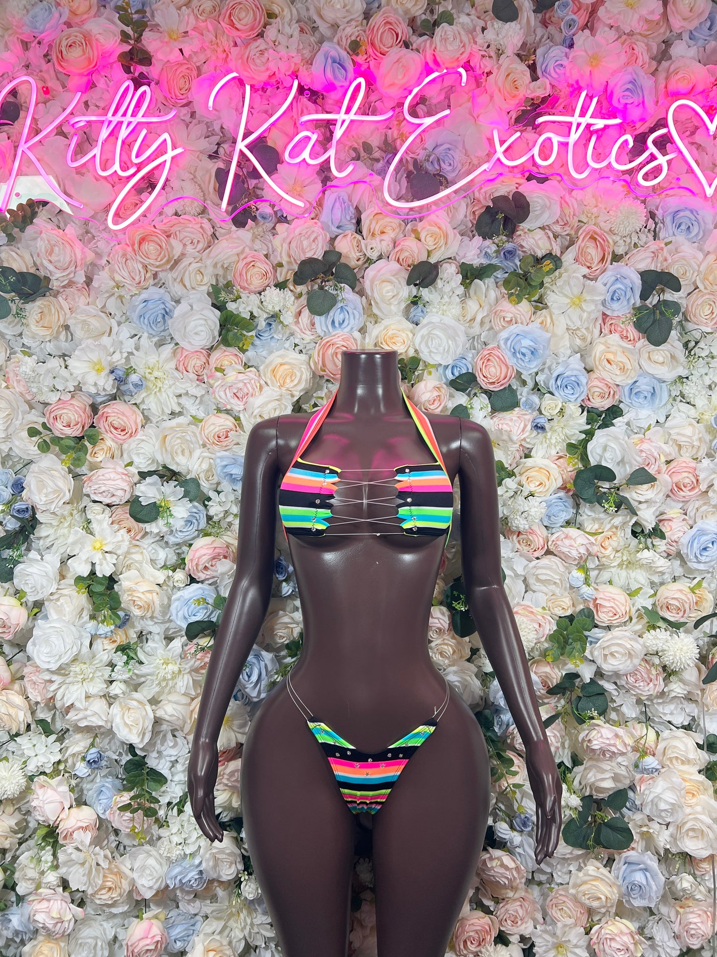 Exotic Dancewear Multicolor  Two Piece Rave Outfit, Swimwear Festival Clothing Ravewear