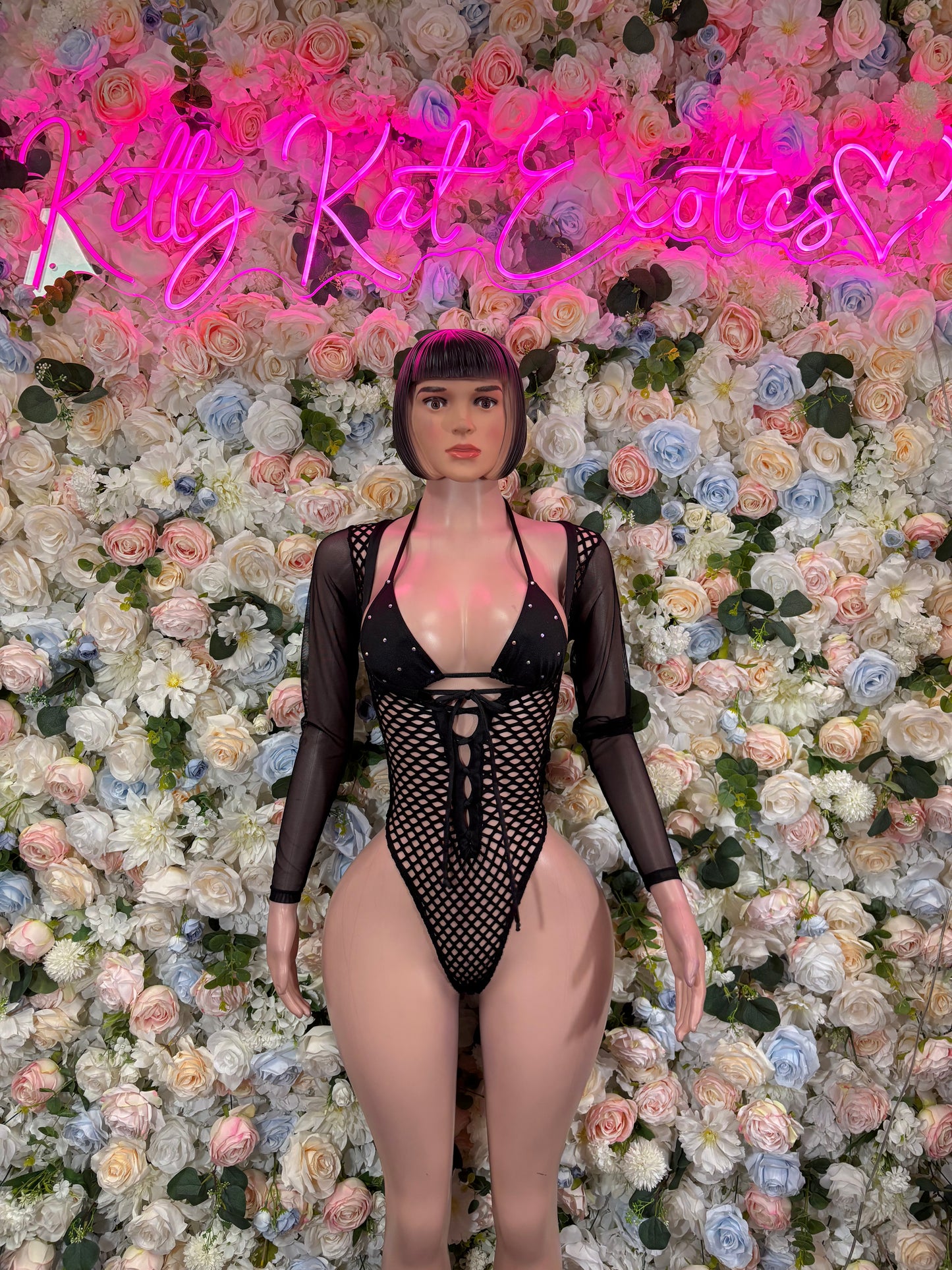 Black Fishnet Bottlegirl Bodysuit - Women’s Exotic Dancewear, Bartender Costume & Rave Clubwear