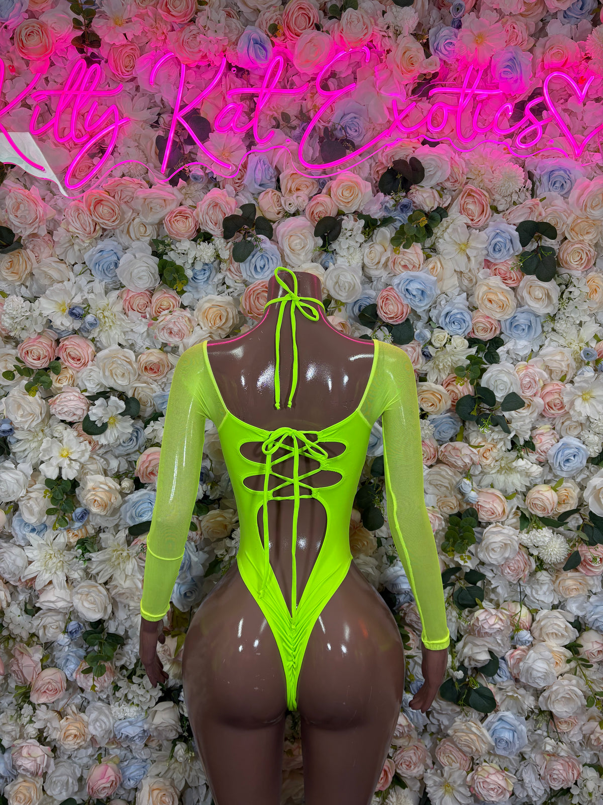 Neon Green Bottlegirl Bodysuit, Long Sleeve Rave Outfit, Festival Clubwear