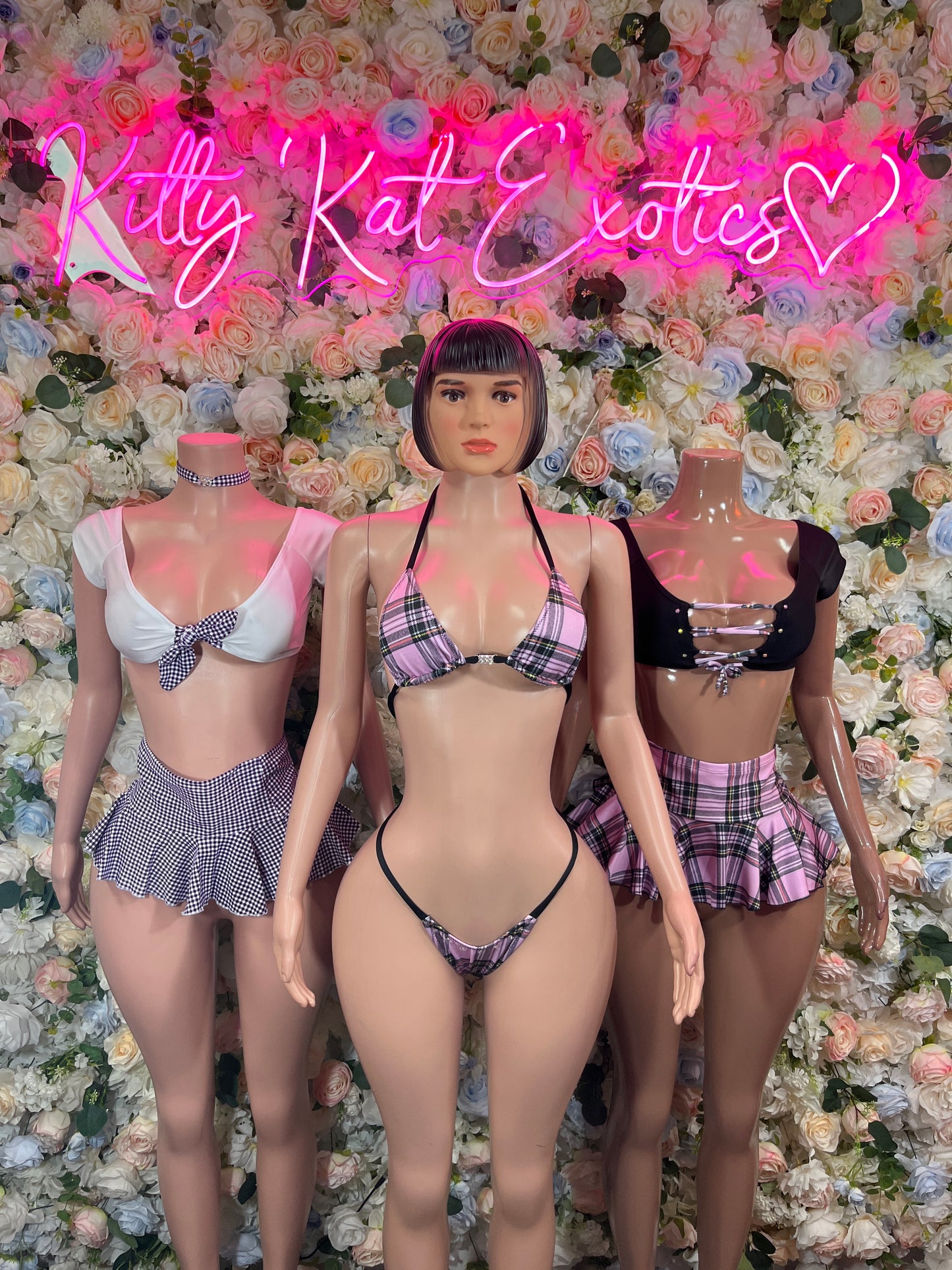 Schoolgirl Black Plaid Two Piece Set Festival Set Ravewear Exotic Dancewear for Performers, Raves, & Festival Clothing