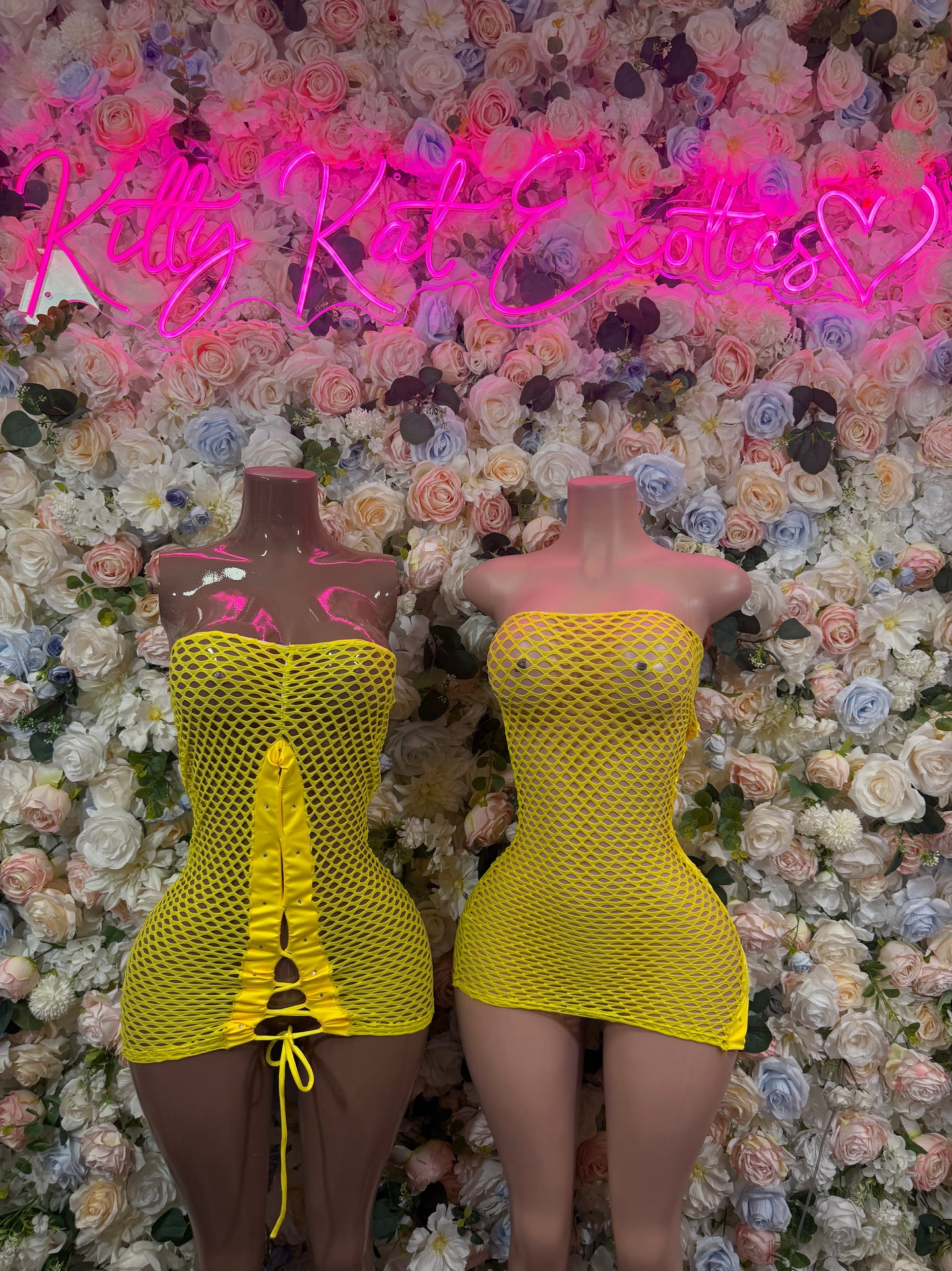 Yellow Fishnet Club Dress for Women - One Piece Exotic Dancewear Rave Festival Outfit