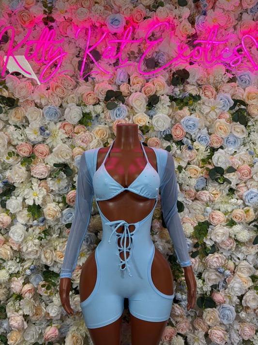 Bottlegirl One-Piece Bodysuit Baby Blue  - Custom Design | Exotic Dancewear for Performers, Raves, & Nights Out