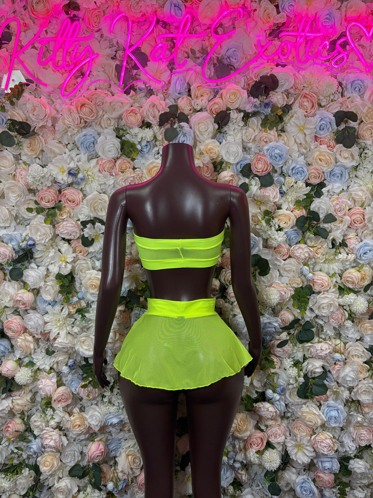 Yellow Mesh Two Piece Skirt Neon Festival Outfit,  Dancewear, Party Clubwear