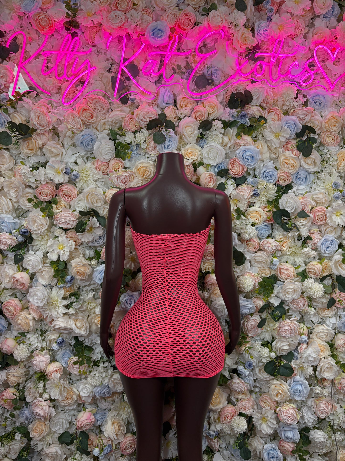 Bartenders Pink Fishnet Dress Rave Festival Outfit Women - Bartenders Clubwear Bottle Girl Ravewear