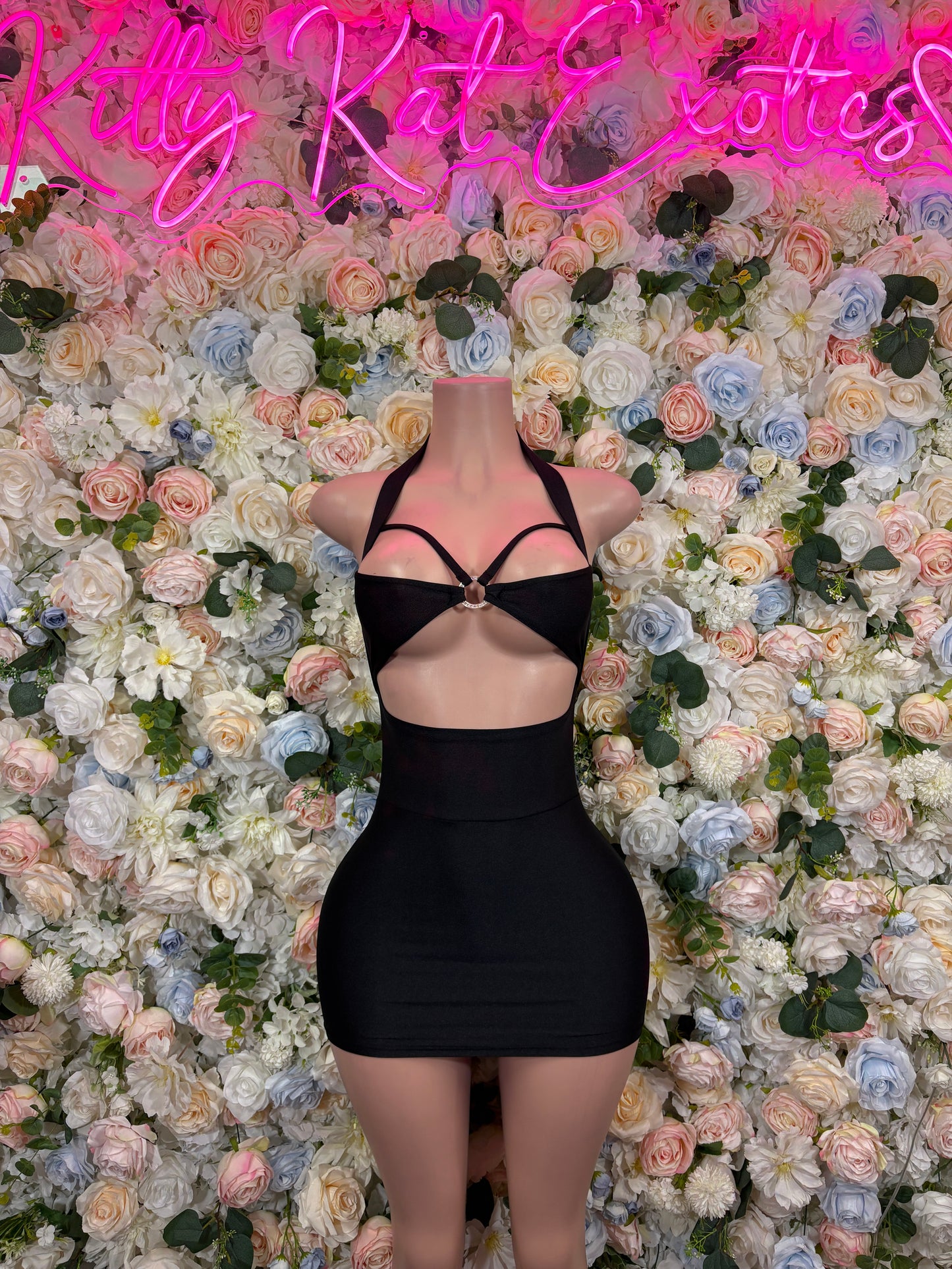 Black Cutout Bottlegirl Mini Dress – Halter Bodycon Clubwear, Rave Dancewear, Nightlife Party Outfit