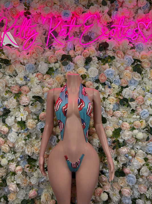 USA Flag Oufit - Bottlegirl Bikini Two Piece Bartender  Patriotic Swimsuit for Beach, Pool Parties, or Summer Fun