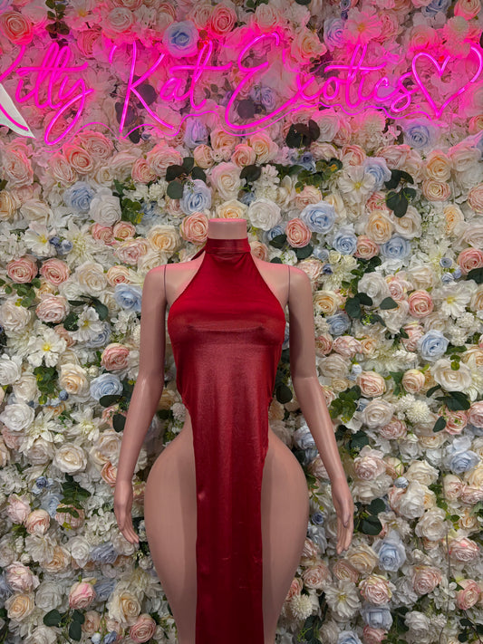 Summer Red Gown - Sexy Dance Costume, Sultry Clubwear Gown, Bold Performance Outfit, Trendy Party Dress