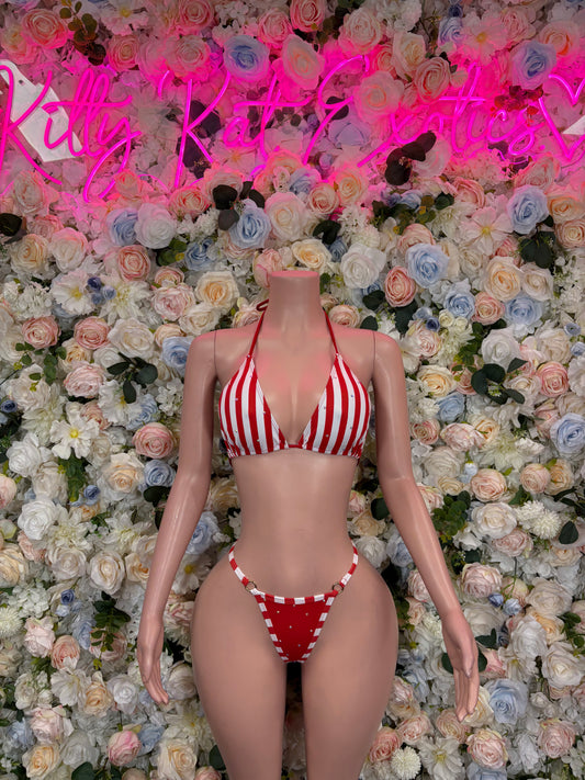 Christmas Festival Two Piece Bikini Outfit – Holiday Bartender Dancewear Set for Holiday Parties