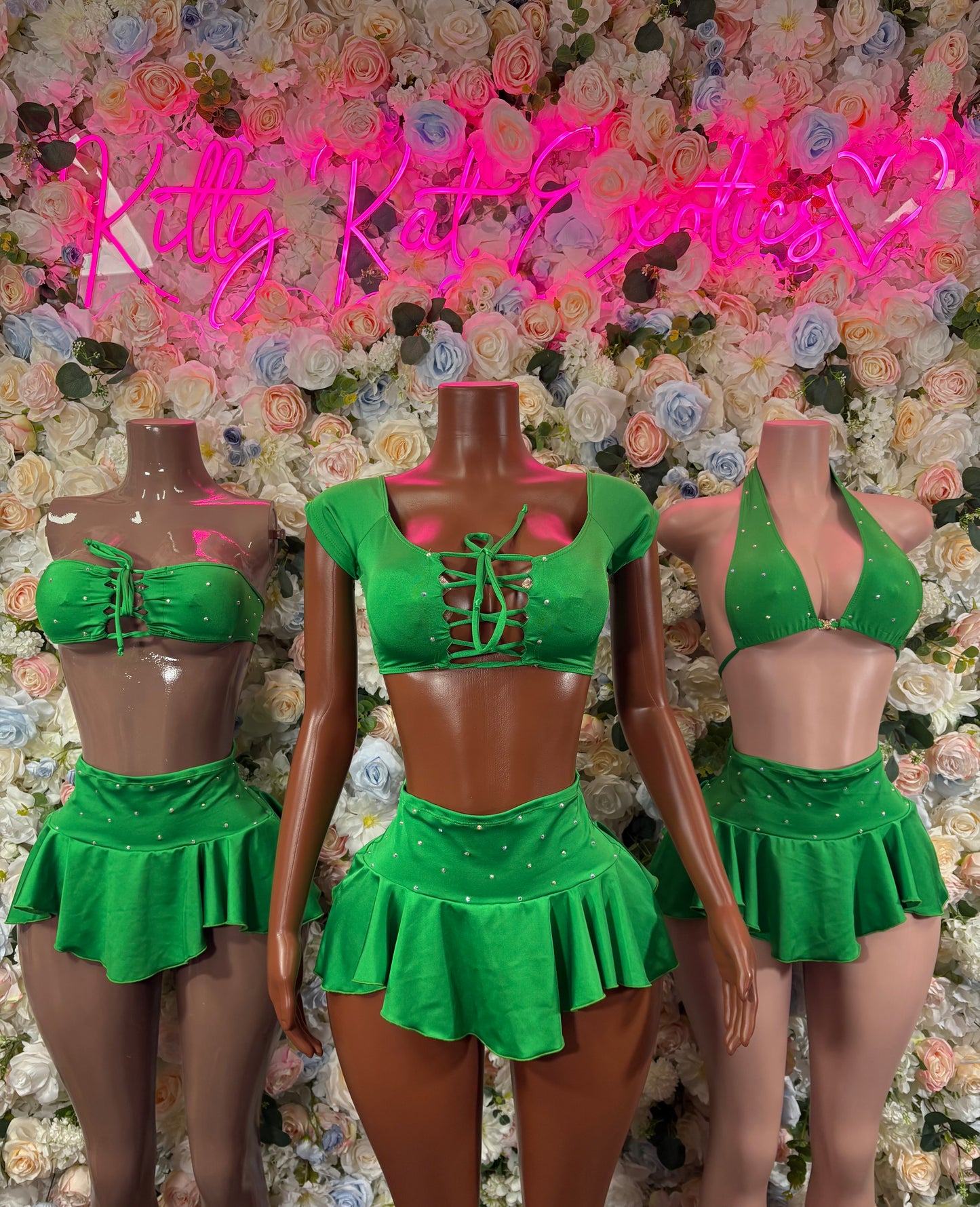 Rave Outfit Green  Two Piece Skirt Set  Bottlegirl Bartender Cheetah Print Bottlegirl Coachella Clubwear