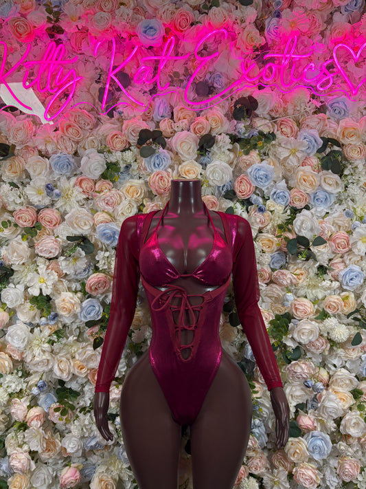 Bottlegirl One-Piece Bodysuit Burgundy - Custom Design | Exotic Dancewear for Performers, Raves, & Nights Out